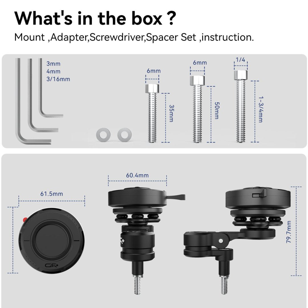 GRXPLORE GR-MT13-M6 Handlebar Clamp Bolt Mount Kit with Vibration Dampener PRO