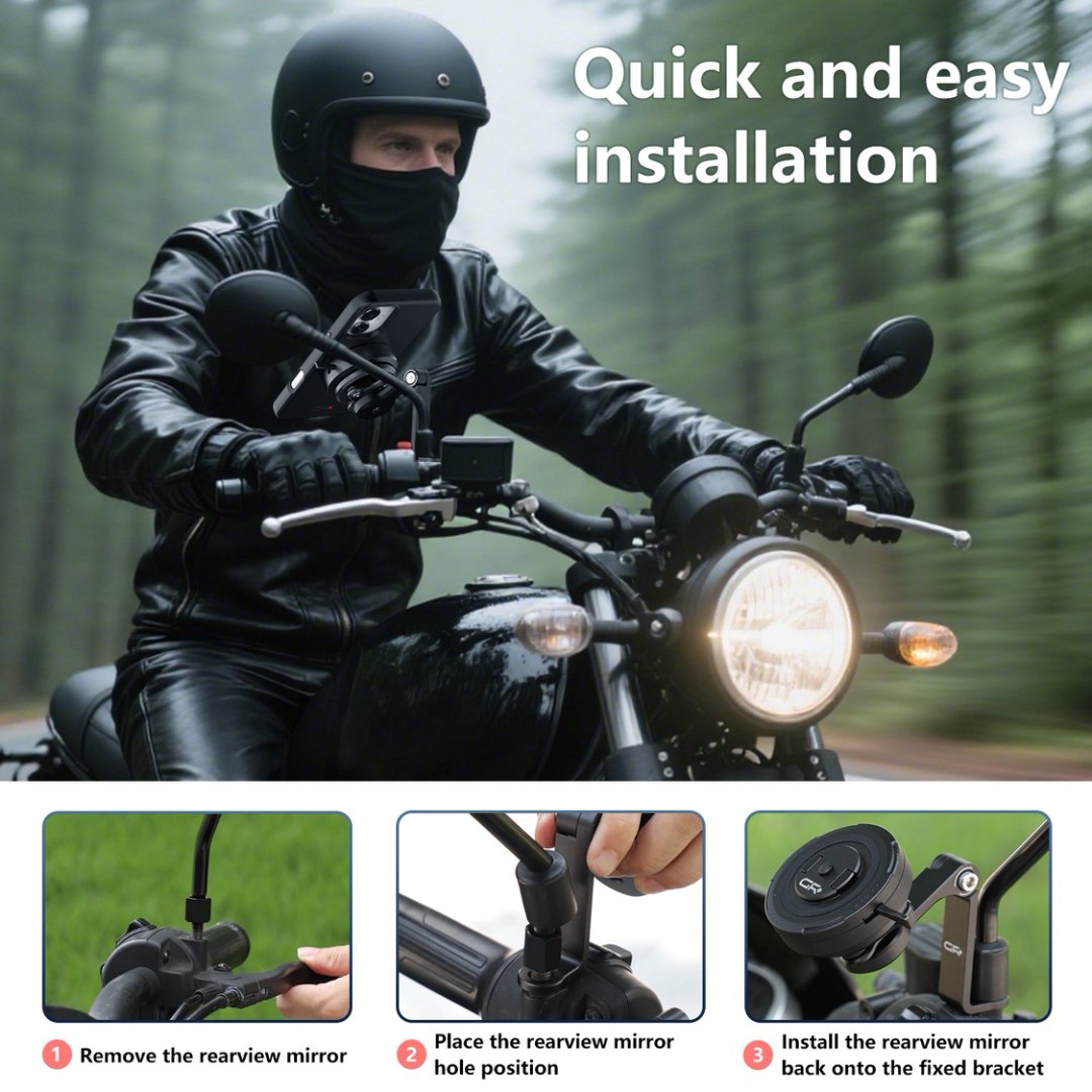 GRXPLORE GR-MT16 摩托车手机支架,适用于 M6/M8/M10 后视镜支架,带减震功能