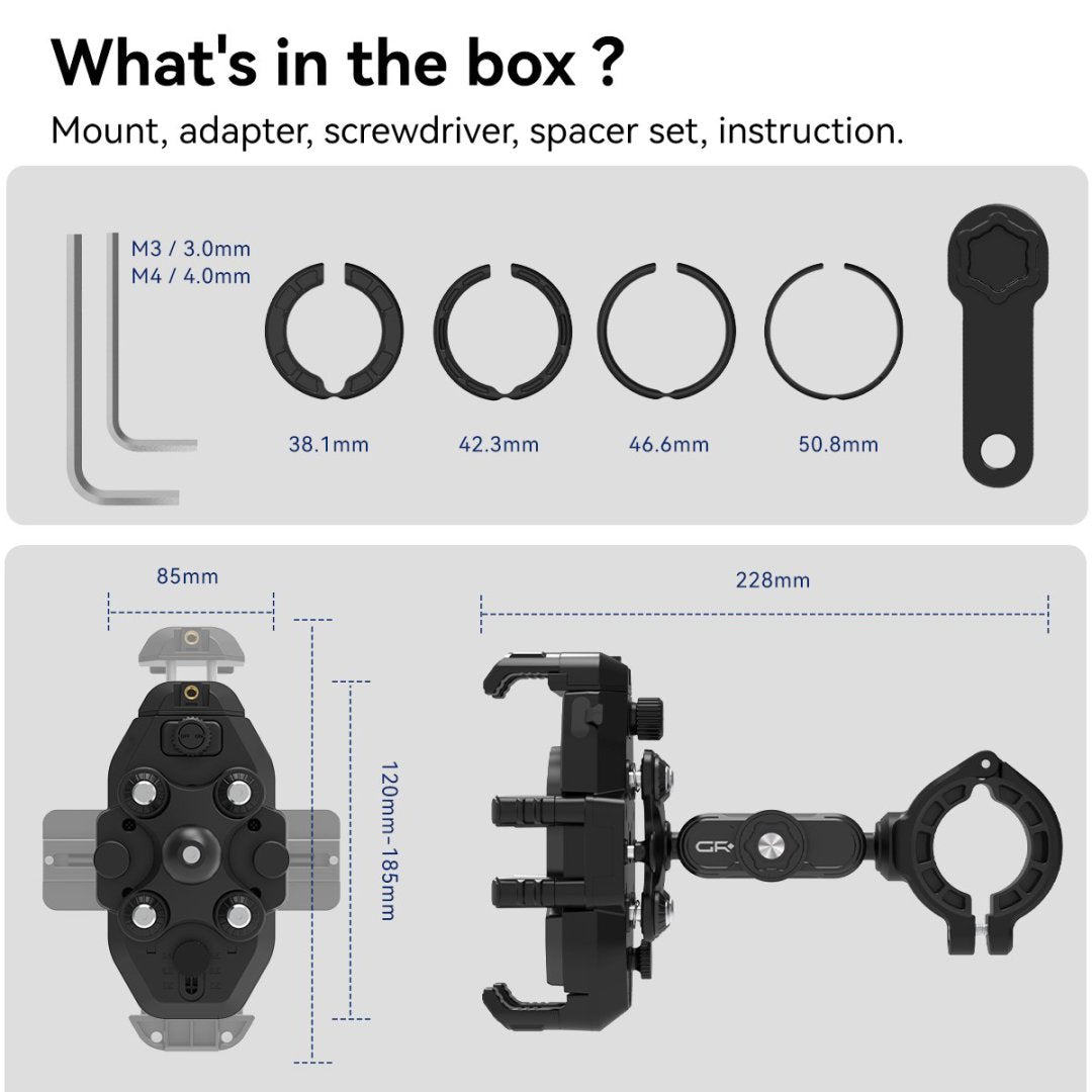 GRXPLORE GR-GS4-L Motorcycle Phone Mount with Wireless Charging, Vibration Dampener