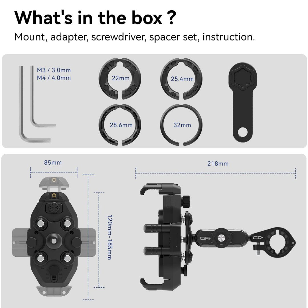 GRXPLORE GR-GS2-L Motorcycle Phone Mount with Vibration Dampener NO wireless charging