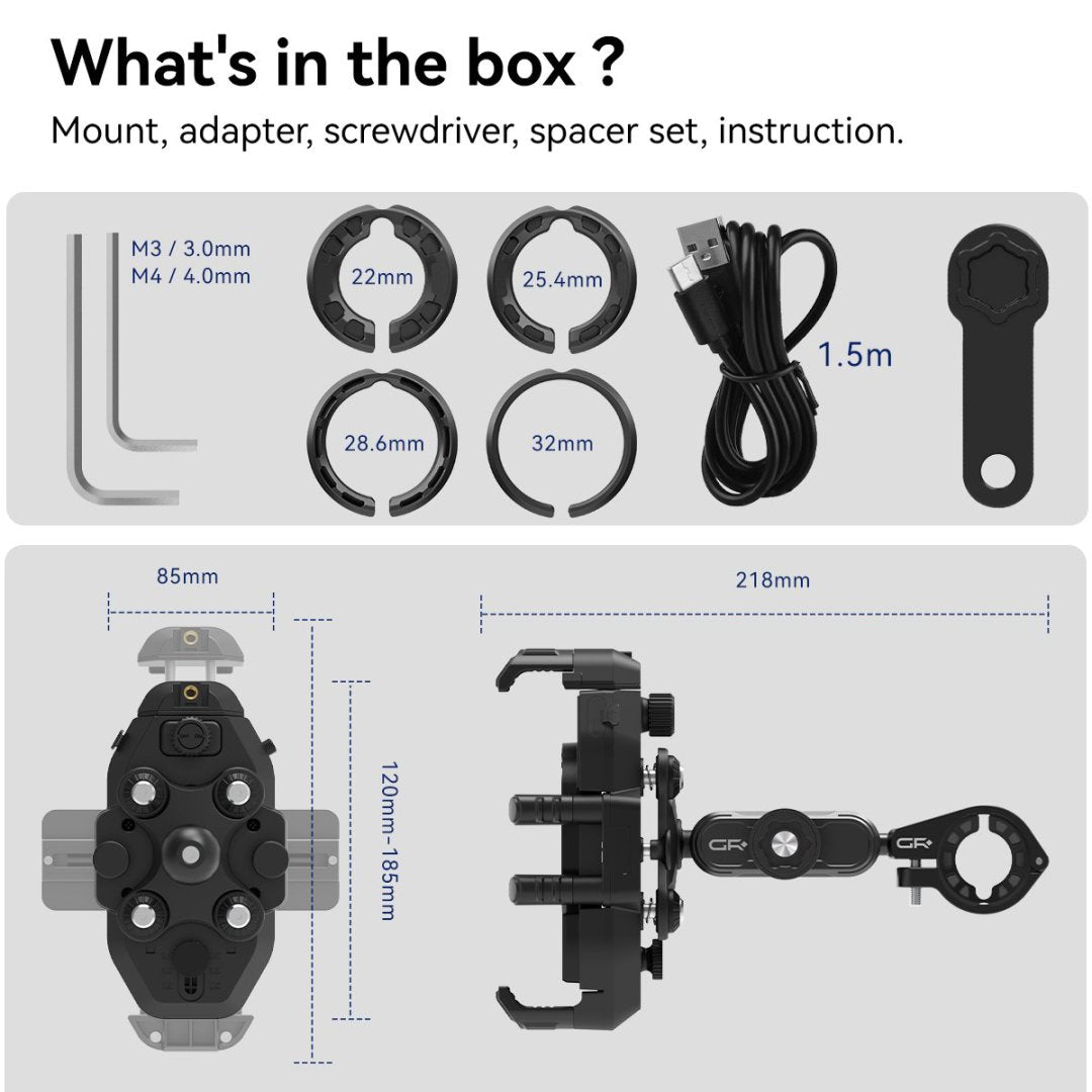 GRXPLORE GR-GS1-L Motorcycle Phone Mount with Wireless Charging, Vibration Dampener