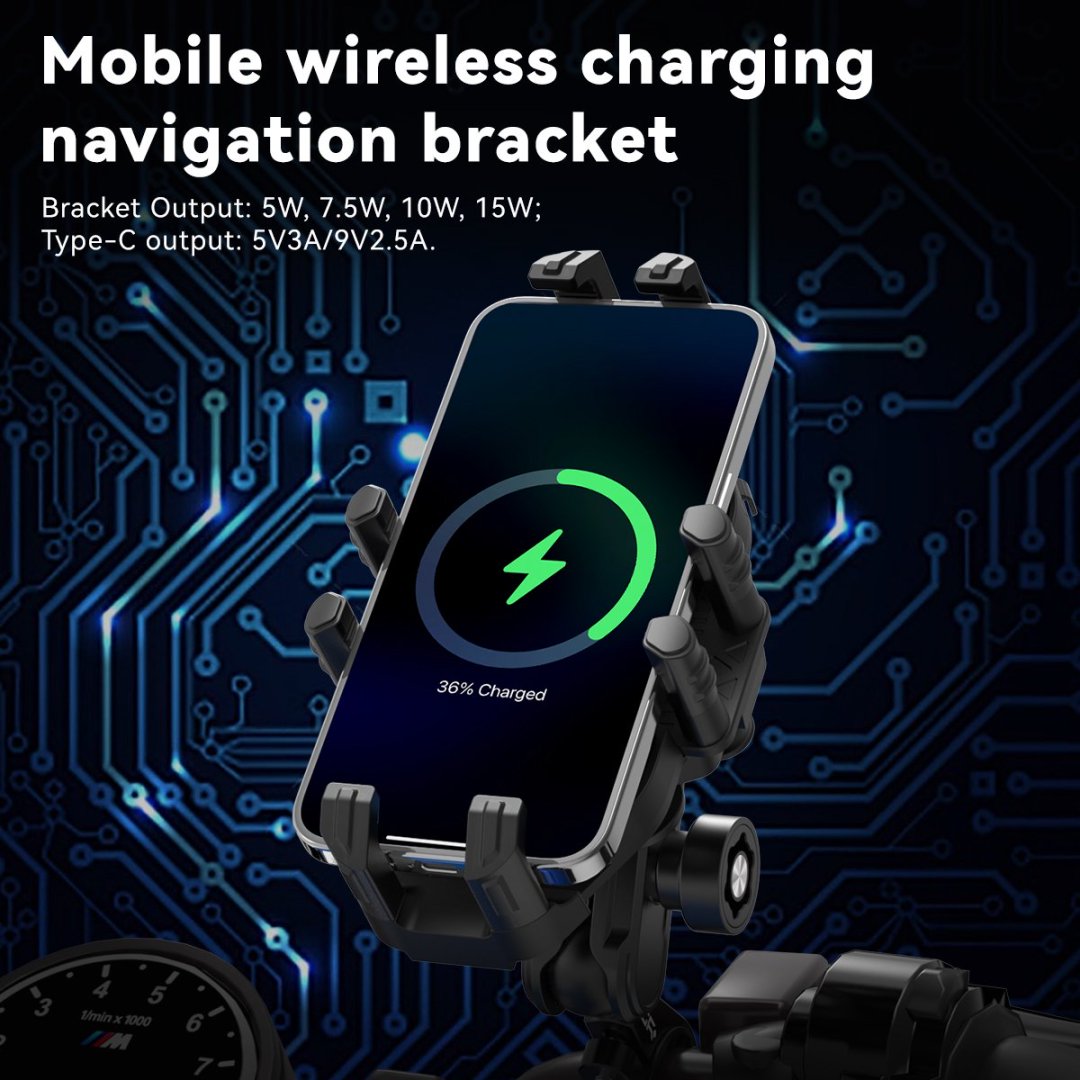 GRXPLORE GR-GS1-L Motorcycle Phone Mount with Wireless Charging, Vibration Dampener