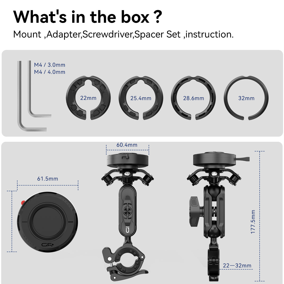 GR-MT5 Handlebar Mount Kit with Vibration Dampener