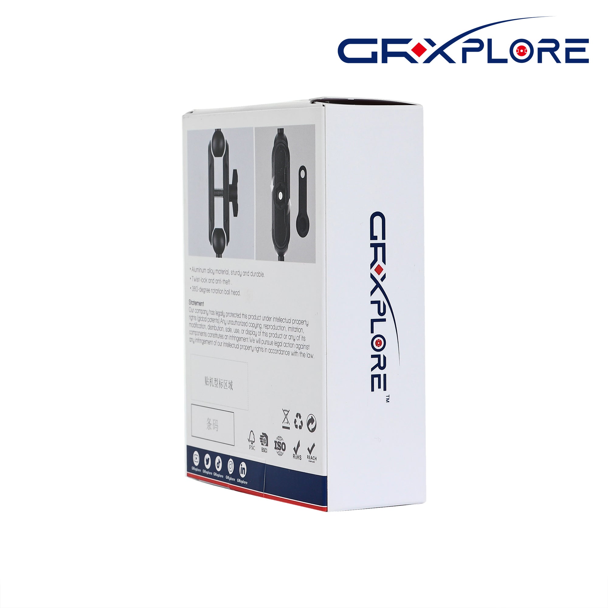 GRXPLORE Anti-Theft Aluminum Alloy Double Socket Arm 1'' Ball Component (Medium Arm)