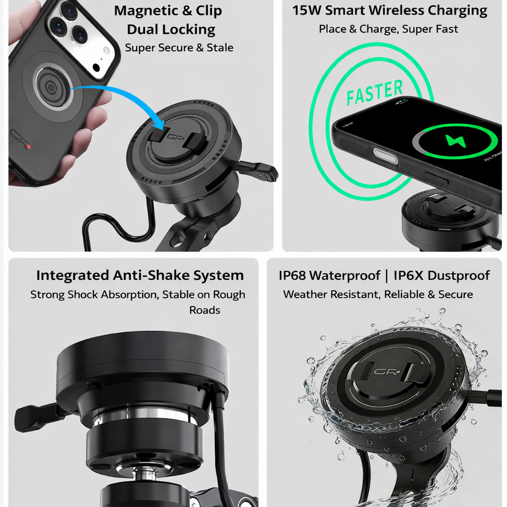 GRXPLORE GR-MW65 Soporte de manillar con carga inalámbrica