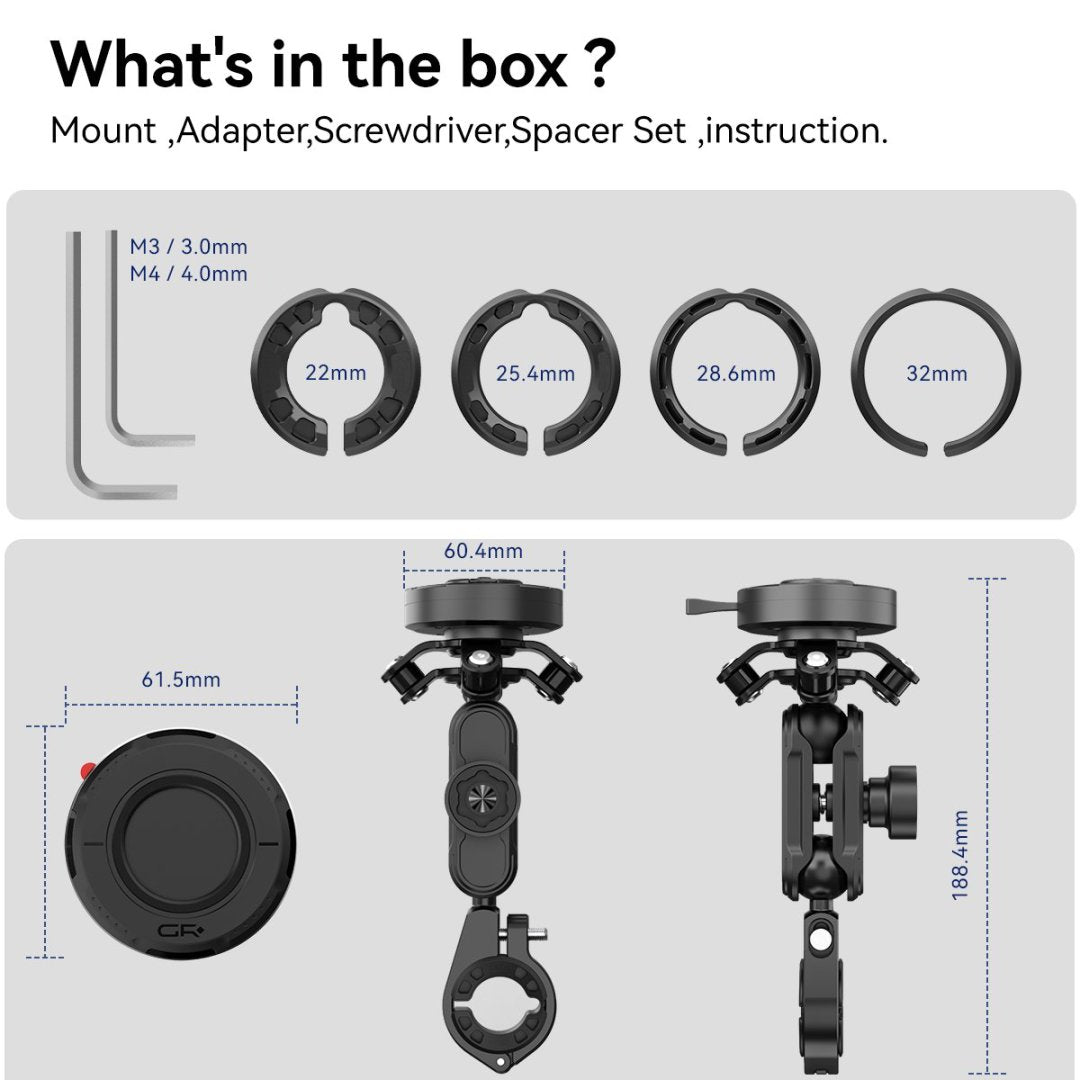 GRXPLORE GR-MT6-B Anti-theft Handlebar Mount Kit with Vibration Dampener