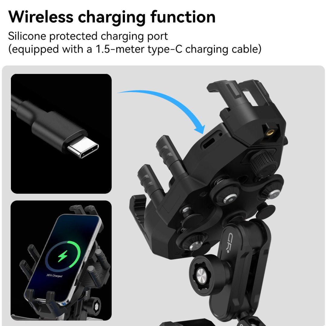 GRXPLORE GR-GS1-L Motorcycle Phone Mount with Wireless Charging, Vibration Dampener