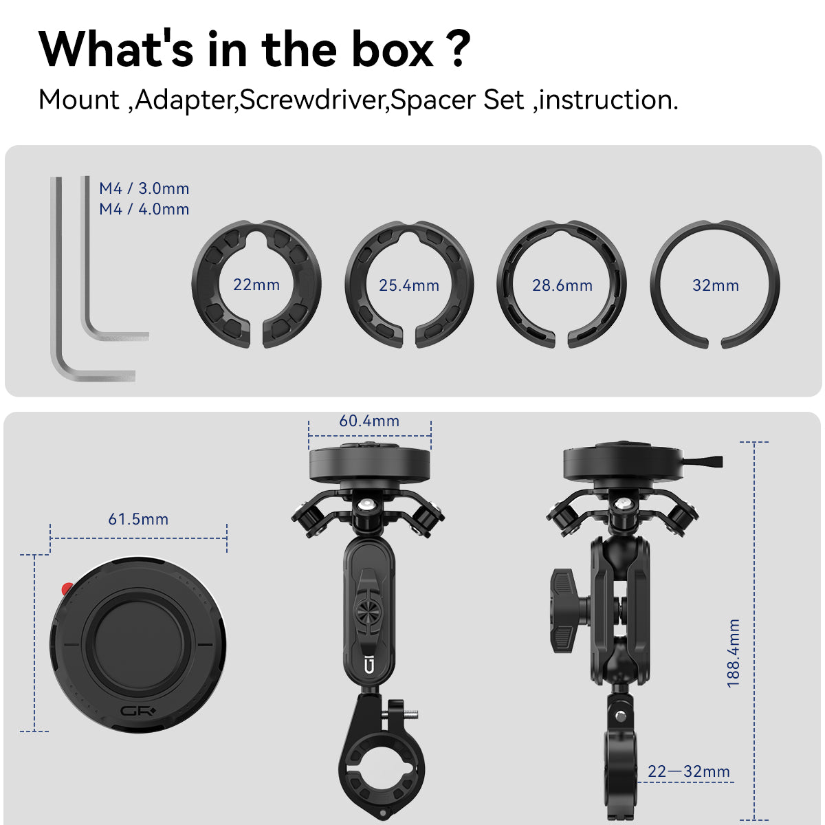 GR-MT6 Handlebar Mount Kit with Vibration Dampener